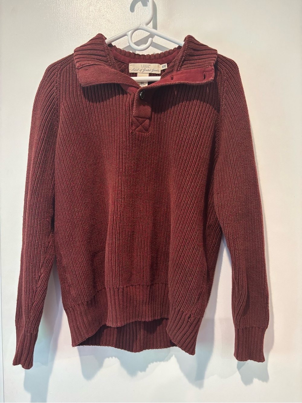 H&M Burgundy Knit Shawl-Collar Pullover Sweater